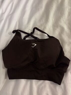 Gymshark Dark Brown Strappy Sports Bra with Cross-Back